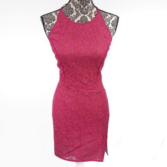 BCBG Tenya Racerback Mesh & Lace Sheath Dress Turkish Rose 4 - Picture 2 of 6